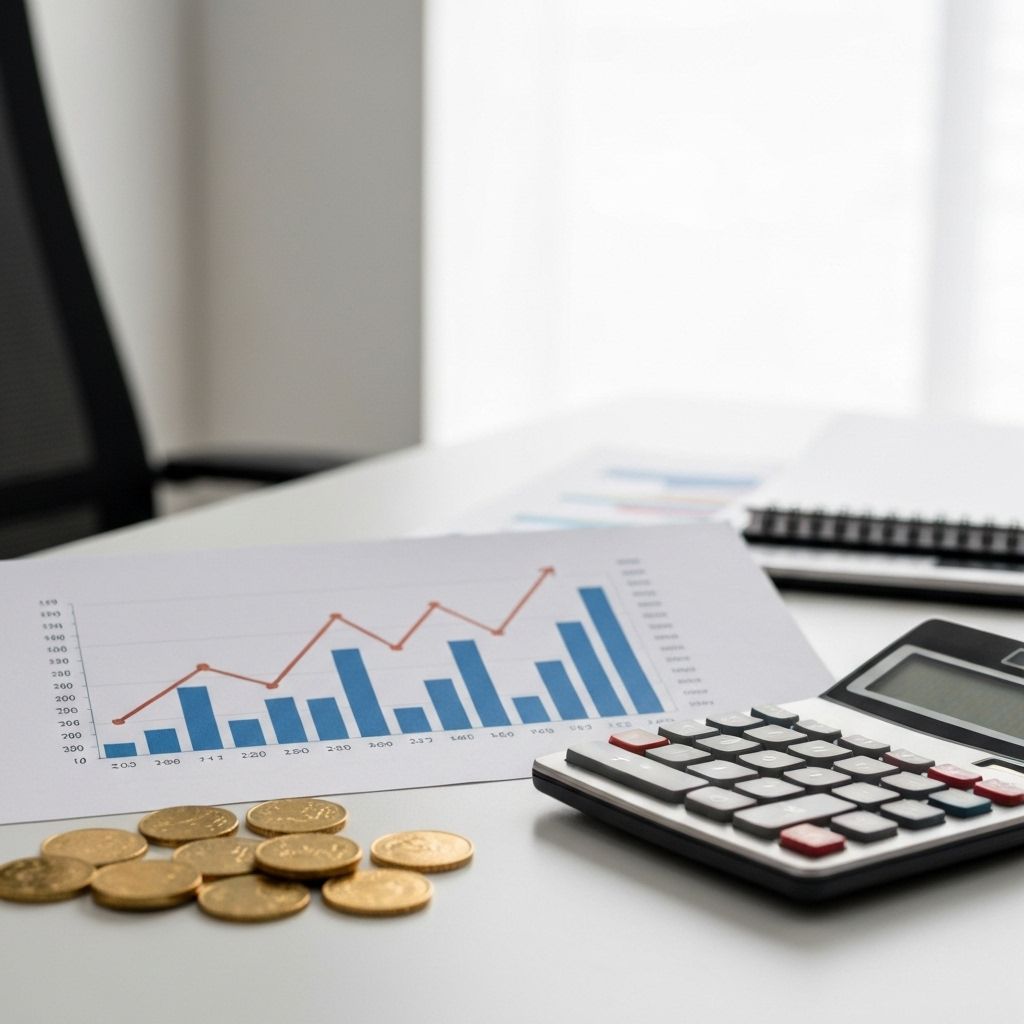 Financial growth chart with coins and calculator
